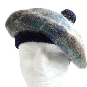 Highland Home Industries Mohair & Wool Beret Unisex Cap Gray Blue Scottish Hat